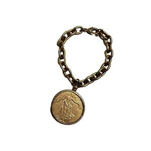 *EUC* Yochi Gold Chain Bracelet with French Embossed XL Coin